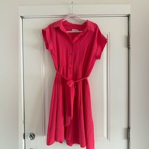 Calvin Klein Vibrant Pink Button Up Collared Dress